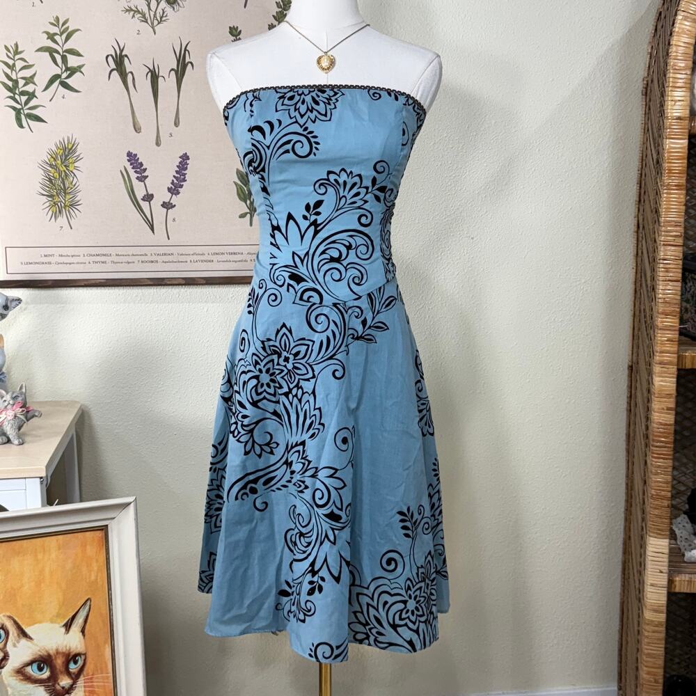 90s Y2k Velvet Floral Strapless Party Dress Lolita Coquette Rococo Dollette S